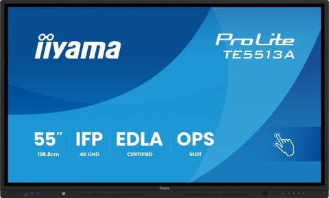 Iiyama TE5513A-B2AG signage display Interaktywny płaski panel 138,7 cm (54.6") Wi-Fi 500 cd/m2 4K Ultra HD Czarny Ekran dotykowy