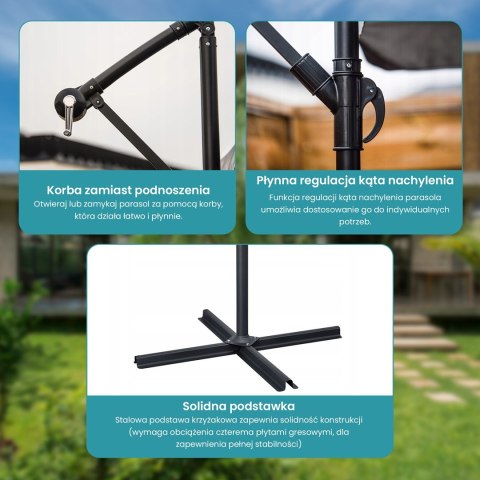 Extralink Black Forest Garden Umbrella with Side Panels, Large 3m Beige Cantilever Parasolowy do patio ze wspornikiem Sześciokąt