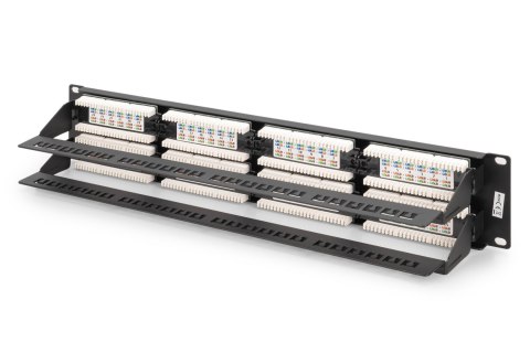 Digitus Panel krosowy (patch panel) 19'' 48x RJ45, LSA pion, kat.6, nieekranowany, 2U, czarny, prowadnica kabli, pola opisowe