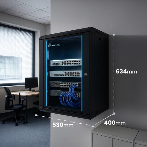 Extralink LITE 12U 530X400 WALL-MOUNTED RACKMOUNT CABINET BLACK Stojak wolnostojący/ścienny/podłogowy Czarny