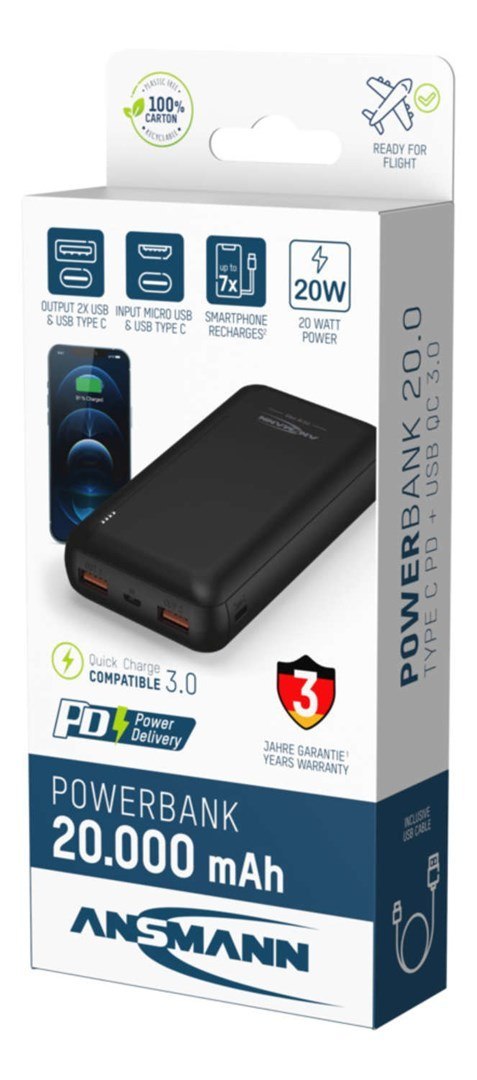 Ansmann PB320PD Litowo-polimerowy (LiPo) 20000 mAh Czarny
