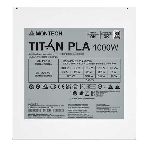 Montech TITAN PLA 1000W moduł zasilaczy 20+4 pin ATX ATX Biały