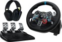 Logitech G 991-000539 kontroler gier Aluminium, Czarny USB Kierownica + pedały + zestaw słuchawkowy PC, PlayStation 4, PlayStati