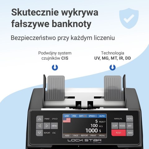 Liczarka banknotów Extralink LOCKSTAR EX.29140 X-1000 UV, IR, MG, CIS Czarna