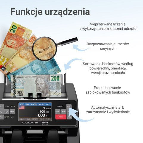Liczarka banknotów Extralink LOCKSTAR EX.29140 X-1000 UV, IR, MG, CIS Czarna