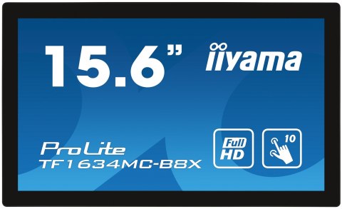 Iiyama ProLite TF1634MC-B8X monitor komputerowy 39,6 cm (15.6") 1920 x 1080 px Full HD LED Ekran dotykowy Przeznaczony dla wielu