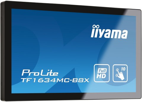Iiyama ProLite TF1634MC-B8X monitor komputerowy 39,6 cm (15.6") 1920 x 1080 px Full HD LED Ekran dotykowy Przeznaczony dla wielu