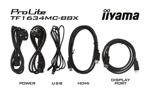 Iiyama ProLite TF1634MC-B8X monitor komputerowy 39,6 cm (15.6") 1920 x 1080 px Full HD LED Ekran dotykowy Przeznaczony dla wielu