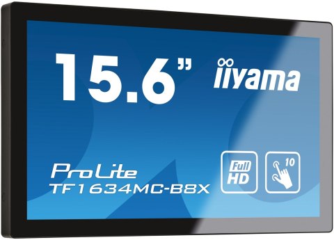 Iiyama ProLite TF1634MC-B8X monitor komputerowy 39,6 cm (15.6") 1920 x 1080 px Full HD LED Ekran dotykowy Przeznaczony dla wielu