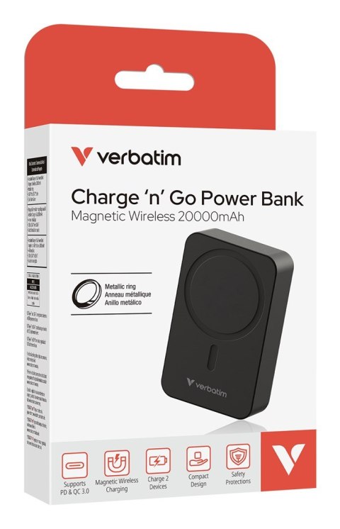 Verbatim Charge 'n' Go Essentials 20000 mAh Bezprzewodowe ładowanie Czarny