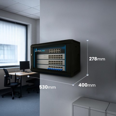Extralink LITE 4U 530X400 WALL-MOUNTED RACKMOUNT CABINET BLACK Stojak wolnostojący/ścienny/podłogowy Czarny
