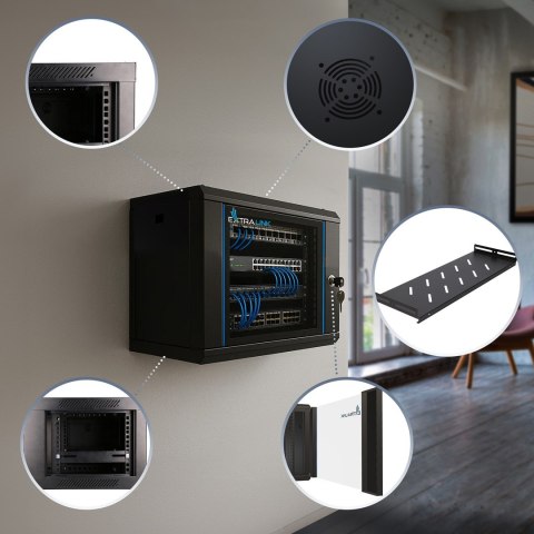 Extralink LITE 4U 530X400 WALL-MOUNTED RACKMOUNT CABINET BLACK Stojak wolnostojący/ścienny/podłogowy Czarny