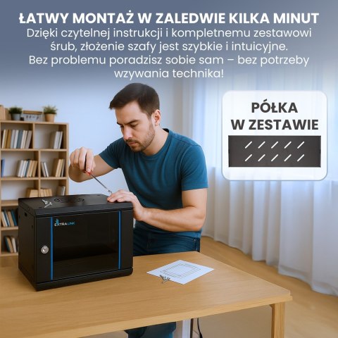 Extralink LITE 4U 530X400 WALL-MOUNTED RACKMOUNT CABINET BLACK Stojak wolnostojący/ścienny/podłogowy Czarny