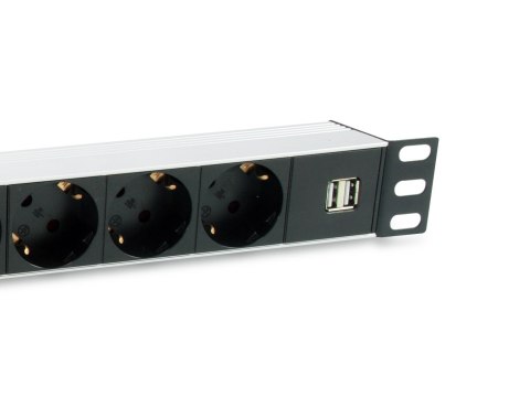 Equip 333315 rozdzielacz zasilania PDU 7 x gniazdo sieciowe 1U Czarny, Srebrny
