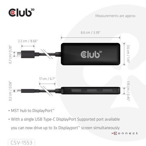 CLUB3D CSV-1553 huby i koncentratory USB Type-C Czarny