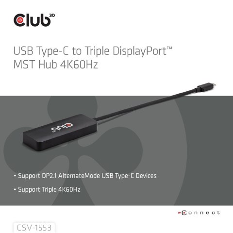 CLUB3D CSV-1553 huby i koncentratory USB Type-C Czarny