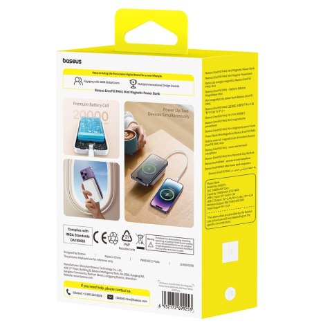 Powerbank magnetyczny 20000mAh 20W EnerFill FM41 z kablem USB-C 30cm - biały