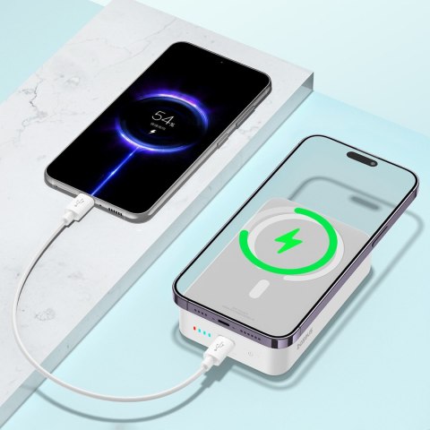 Powerbank magnetyczny 20000mAh 20W EnerFill FM41 z kablem USB-C 30cm - biały