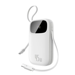 Powerbank 20000mAh USB-A USB-C z wyświetlaczem i 2 wbudowanymi kablami 45W - biały