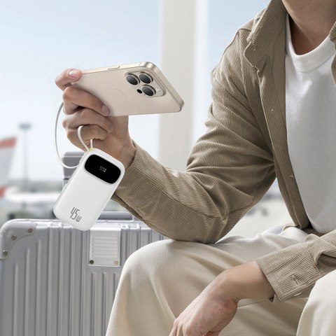 Powerbank 20000mAh USB-A USB-C z wyświetlaczem i 2 wbudowanymi kablami 45W - biały