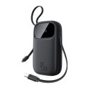 Powerbank 20000mAh USB-A USB-C z wyświetlaczem i 2 wbudowanymi kablami 45W - czarny