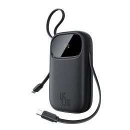 Powerbank 20000mAh USB-A USB-C z wyświetlaczem i 2 wbudowanymi kablami 45W - czarny