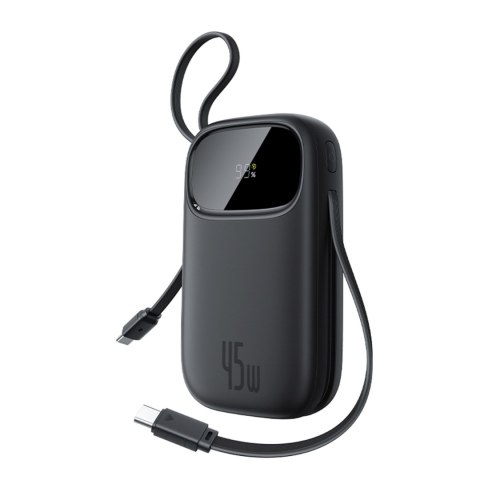 Powerbank 20000mAh USB-A USB-C z wyświetlaczem i 2 wbudowanymi kablami 45W - czarny