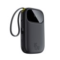 Powerbank 20000mAh USB-A USB-C z wyświetlaczem i 2 wbudowanymi kablami 45W - czarny