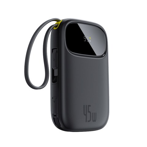 Powerbank 20000mAh USB-A USB-C z wyświetlaczem i 2 wbudowanymi kablami 45W - czarny