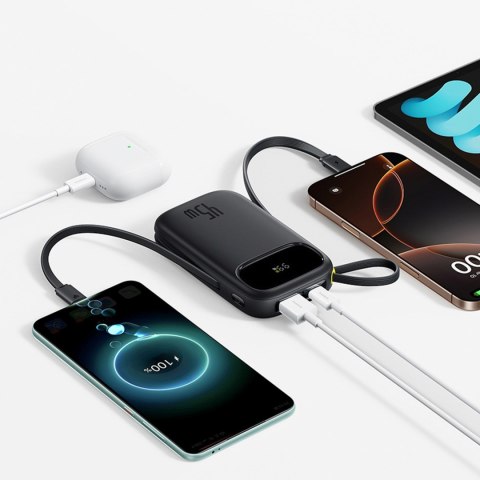 Powerbank 20000mAh USB-A USB-C z wyświetlaczem i 2 wbudowanymi kablami 45W - czarny