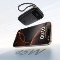 Powerbank 20000mAh USB-A USB-C z wyświetlaczem i 2 wbudowanymi kablami 45W - czarny