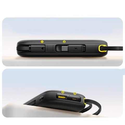 Powerbank 20000mAh USB-A USB-C z wyświetlaczem i 2 wbudowanymi kablami 45W - czarny