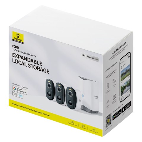 Zestaw do monitoringu zewnętrzny 3 kamery stacja bazowa 2K 16GB 7800mAh - biały