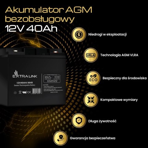 EXTRALINK AKUMULATOR BEZOBSŁUGOWY AGM 12V 40AH