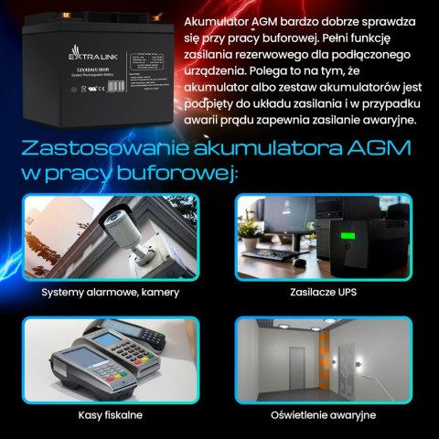 EXTRALINK AKUMULATOR BEZOBSŁUGOWY AGM 12V 40AH