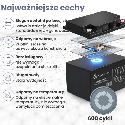EXTRALINK AKUMULATOR BEZOBSŁUGOWY AGM 12V 40AH