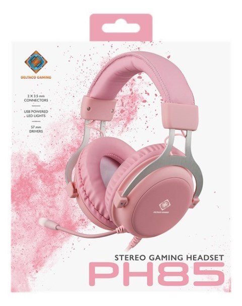 Deltaco Gaming GAM-030-P słuchawki/zestaw słuchawkowy Przewodowa Opaska na głowę USB Typu-A Różowy