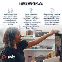 HP Poly Zestaw słuchawkowy stereo Poly Blackwire 3325 USB-C z certyfikatem Microsoft Teams + wtyczka 3,5 mm + przejściówka USB-C