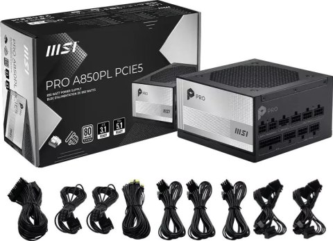 Zasilacz MSI PRO A850PL PCIE5 850W 120mm 80plus Platinum aPFC
