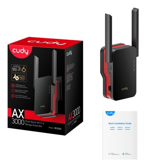 Wzmacniacz sygnału WIFI CUDY RE3000 LAN 1xGigabit AX3000 Dual Band Wi-Fi 6 Mesh