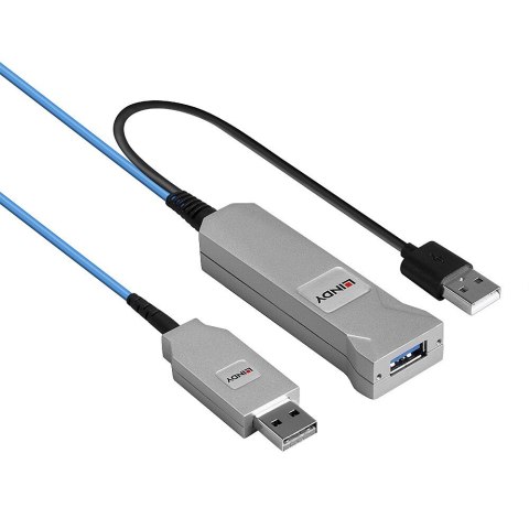 Lindy 43345 kabel USB USB 3.2 Gen 1 (3.1 Gen 1) 30 m USB A 2 x USB A Niebieski, Srebrny