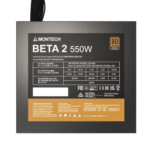 Montech BETA 2 moduł zasilaczy 550 W 20+4 pin ATX ATX Czarny