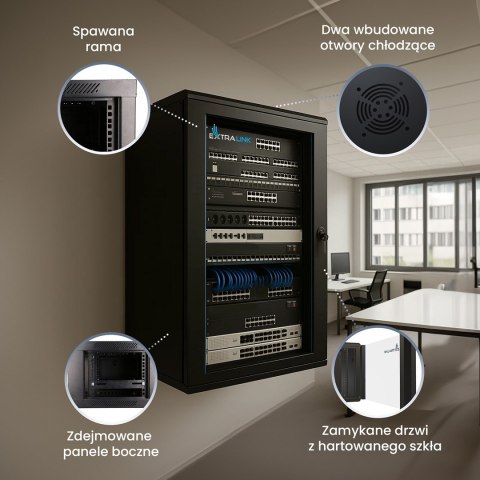 Extralink Szafa rack 18U 600x600 Czarna montowana na ścianie
