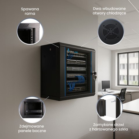 Szafa rack Extralink 6U 600x450 Czarna montowana na ścianie
