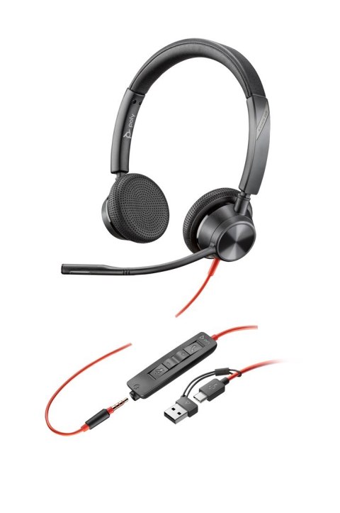 Poly Blackwire 3325 Stereo USB-C Headset +3.5mm Plug +USB-C/A Adapter