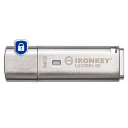 Kingston IronKey Locker+ 50 pamięć USB 64 GB USB Typu-A 3.2 Gen 1 (3.1 Gen 1) Srebrny