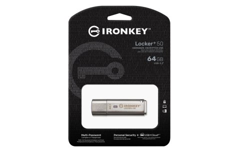 Kingston IronKey Locker+ 50 pamięć USB 64 GB USB Typu-A 3.2 Gen 1 (3.1 Gen 1) Srebrny