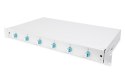 Panel krosowy FO z wyposażeniem 19'' 1U, 6x LC dx, OM3, pigtaile, adaptery, tacki, wysuwany, szary
