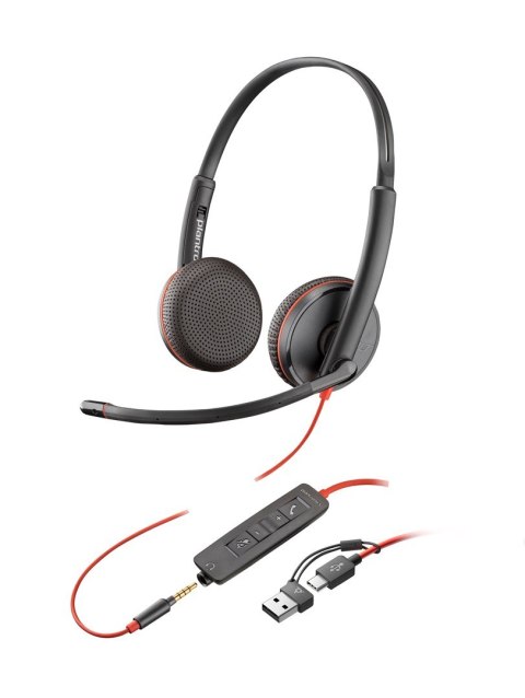 Poly Blackwire 3225 Stereo USB-C Headset +3.5mm Plug +USB-C/A Adapter (Bulk)