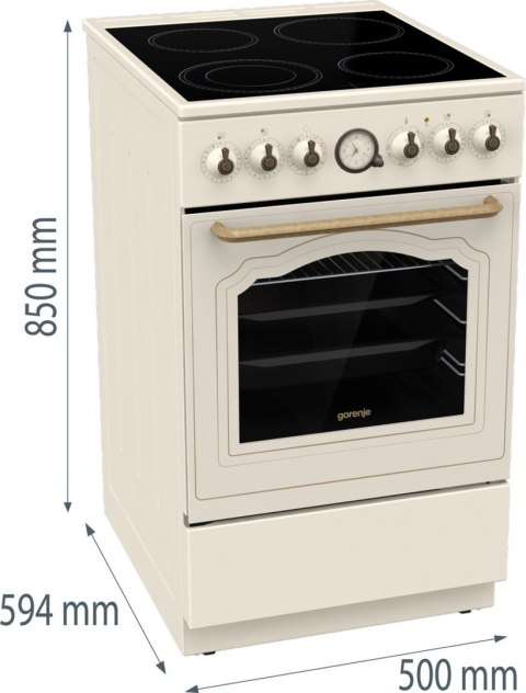 Kuchnia elektryczna GORENJE GECS5B70CLI Retro 50 cm | AirFry | funkcja Pizza | FrozenBake | kremowy